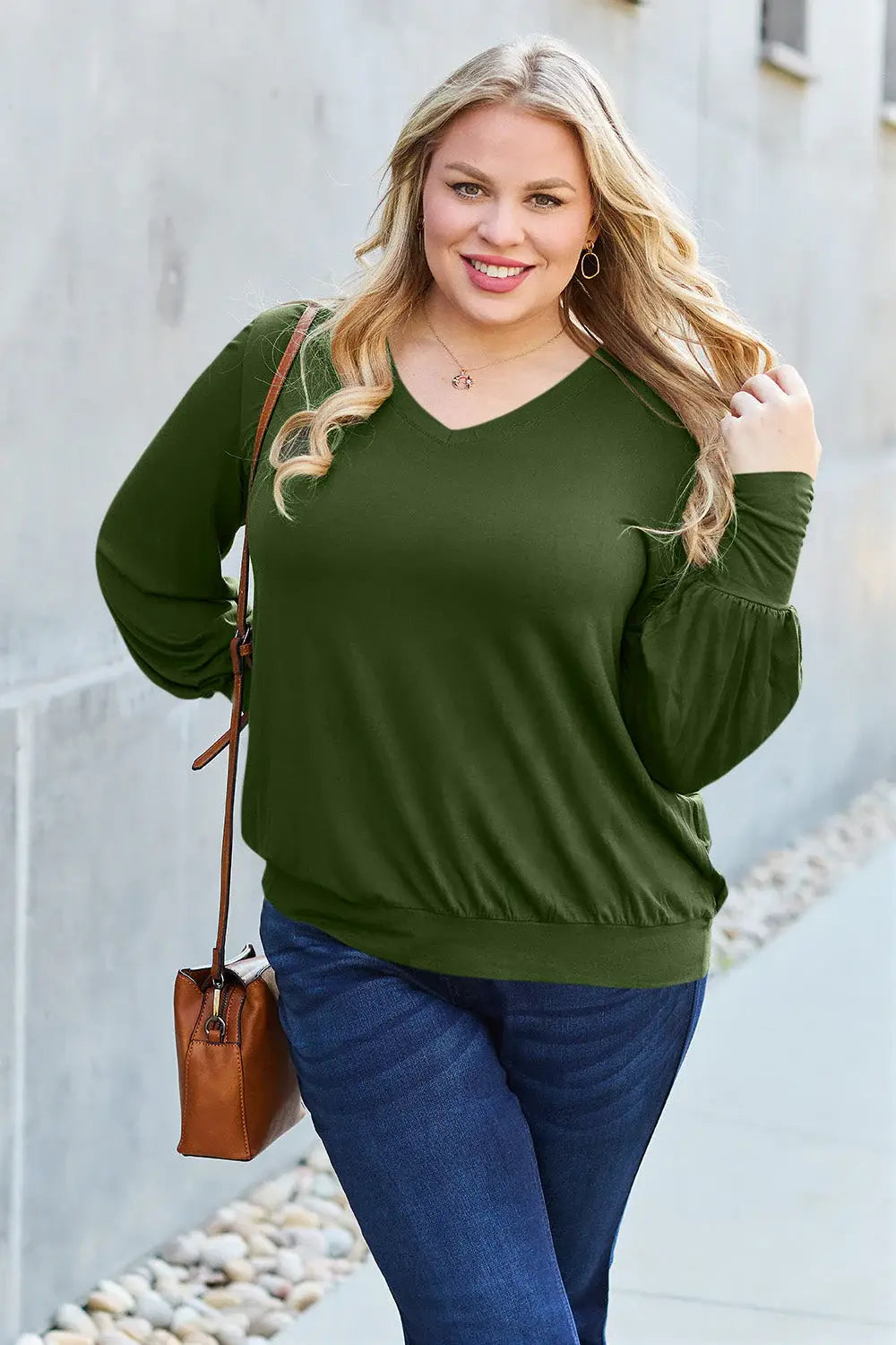Basic Bae Full Size V-Neck Lantern Sleeve Top - ShopBasicbae - Flyclothing LLC