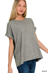 Zenana Soft Melange Hacci Short Sleeve Round Neck Top - Trendsi - Flyclothing LLC