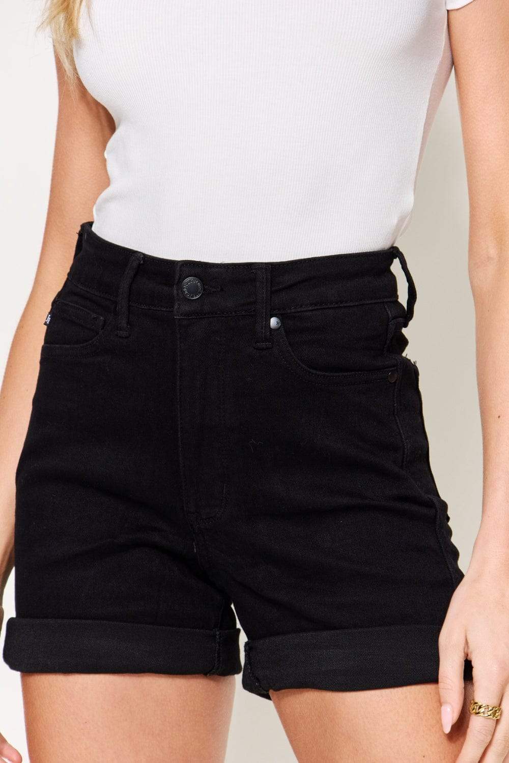 Judy Blue Full Size High Waist Tummy Control Cuffed Denim Shorts - Trendsi - Flyclothing LLC