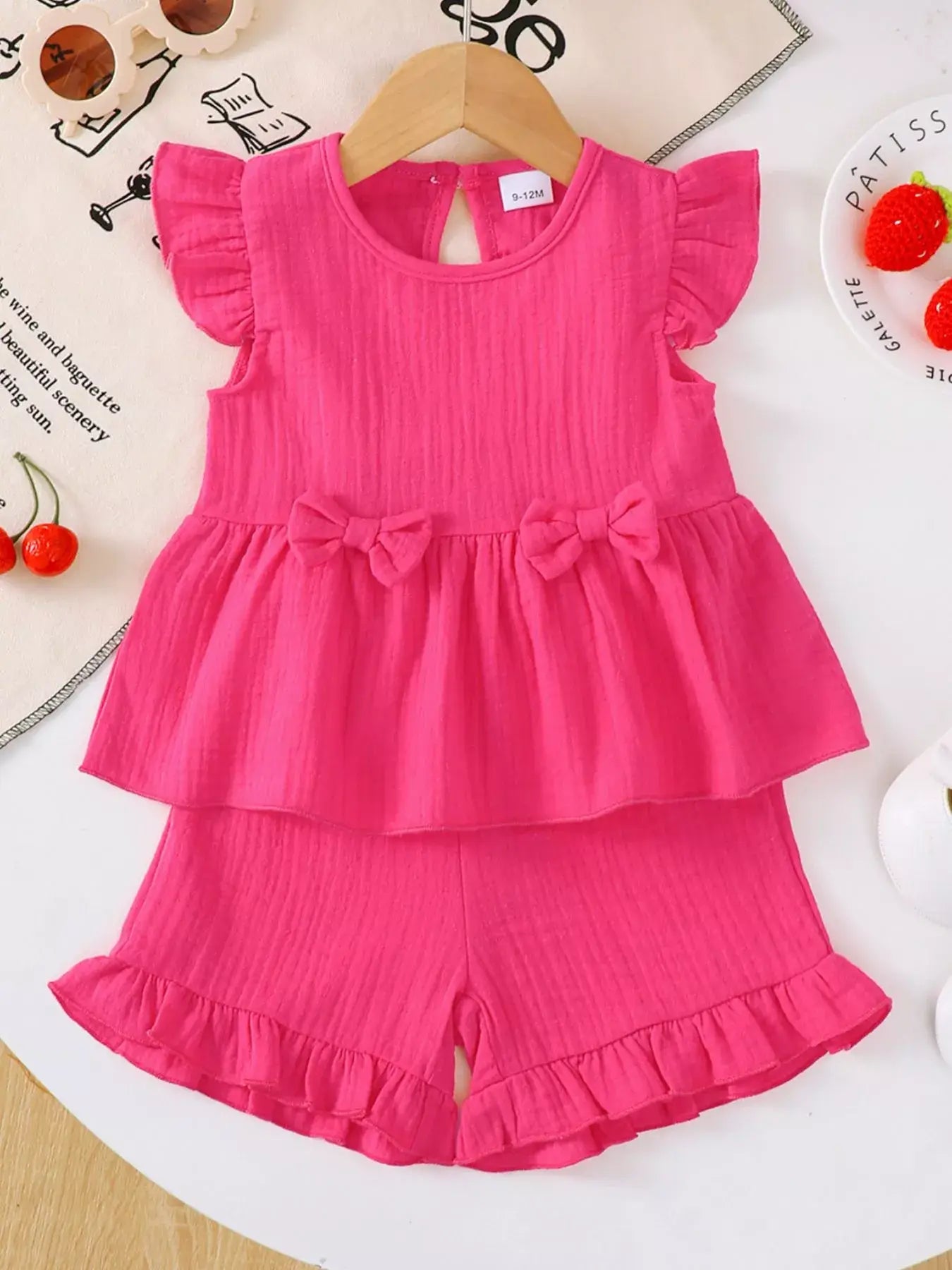 Children's Ruffle Trim Bowknot Top & Shorts Set - Trendsi - Flyclothing LLC
