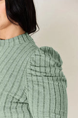 Basic Bae Full Size Ribbed Mock Neck Puff Sleeve T-Shirt - ShopBasicbae - Flyclothing LLC