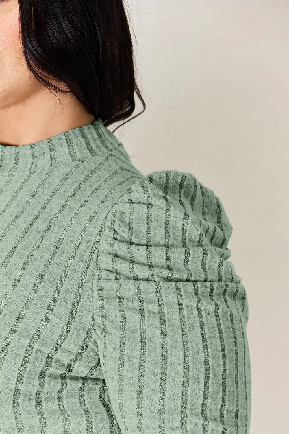 Basic Bae Full Size Ribbed Mock Neck Puff Sleeve T-Shirt - ShopBasicbae - Flyclothing LLC