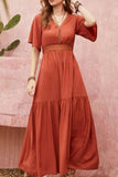 Lace Detail V-Neck Half Sleeve Midi Dress - Trendsi - Flyclothing LLC