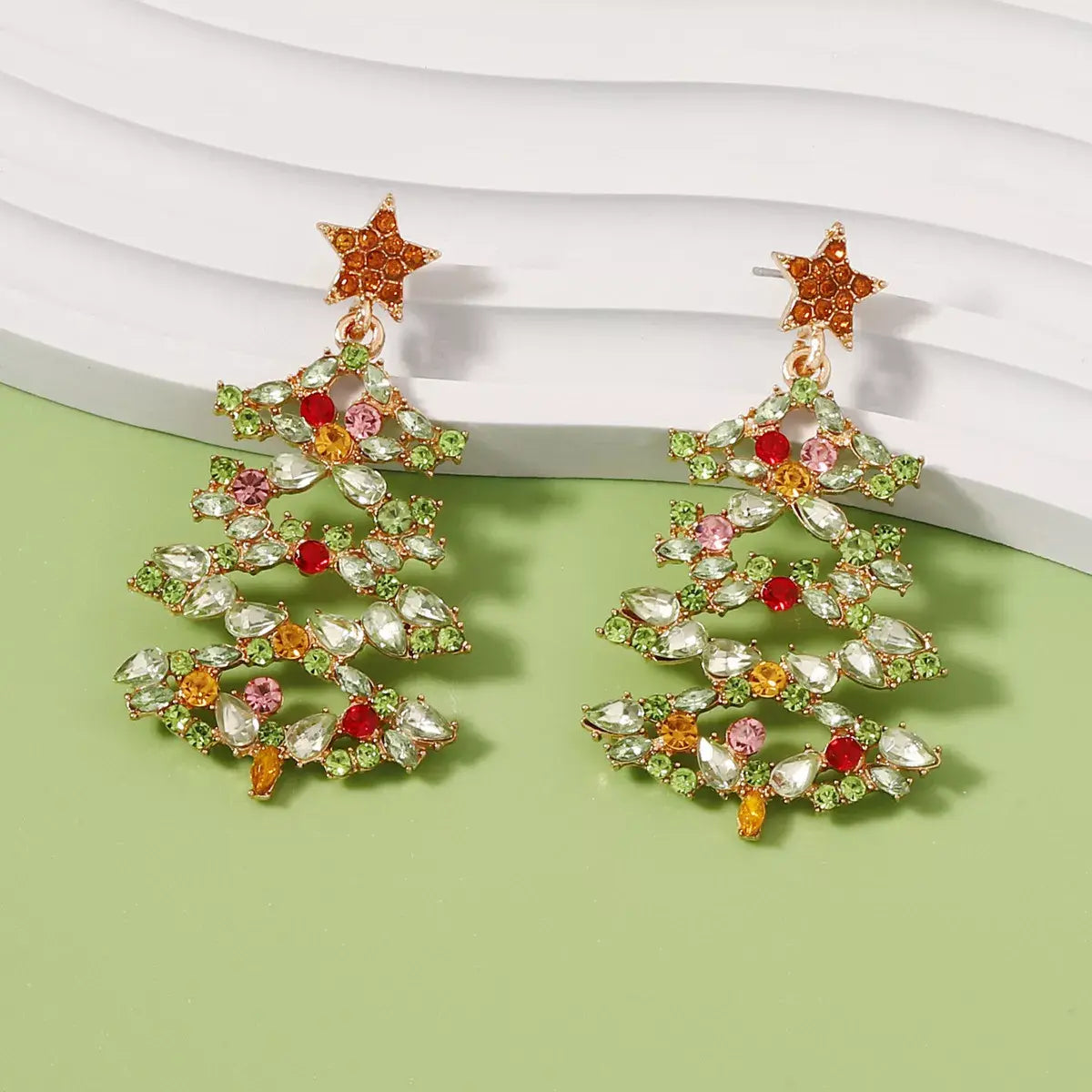 Christmas Tree Earrings with Rhinestones - Trendsi - Flyclothing LLC