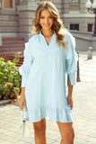 Ruffled Striped Notched Mini Dress - Trendsi