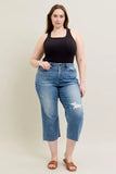 Judy Blue Plus Size High Waist Back Destroy & Raw Cut Hem Crop Wide - Trendsi