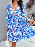 Backless Printed V-Neck Flounce Sleeve Dress - Trendsi - Flyclothing LLC