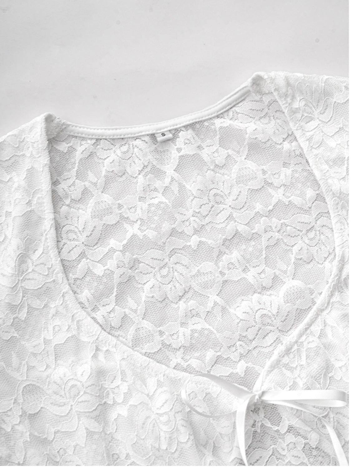Devine Scoop Neck Long Sleeve Lace Top - Trendsi