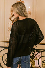 BiBi Granny Square Front Long Sleeve Top - Trendsi - Flyclothing LLC