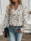 Printed Notched Flounce Sleeve Blouse - Trendsi