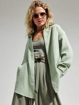Textured Collared Neck Long Sleeve Shirt - Trendsi - Flyclothing LLC
