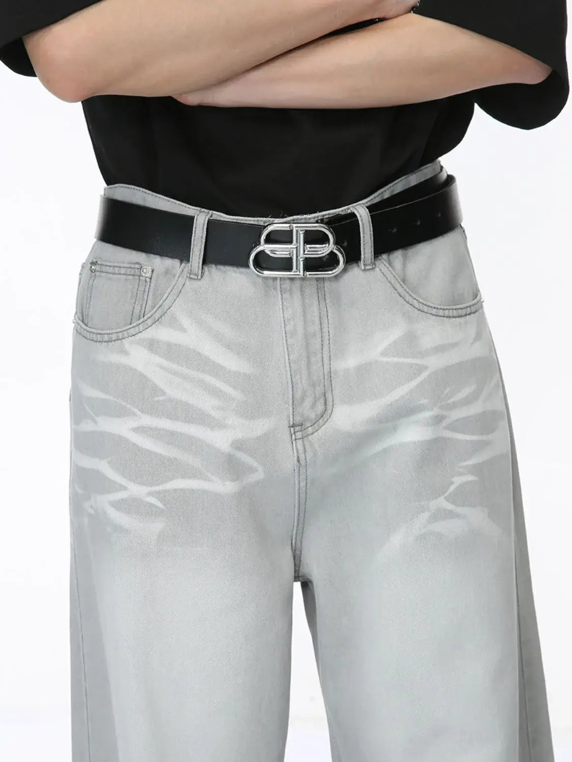 Washed Cat Whisker Straight-Leg Jeans - Trendsi - Flyclothing LLC