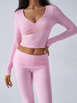 Devine Ruched Long Sleeve Top and Pants Set - Trendsi - Flyclothing LLC