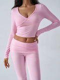 Devine Ruched Long Sleeve Top and Pants Set - Trendsi - Flyclothing LLC