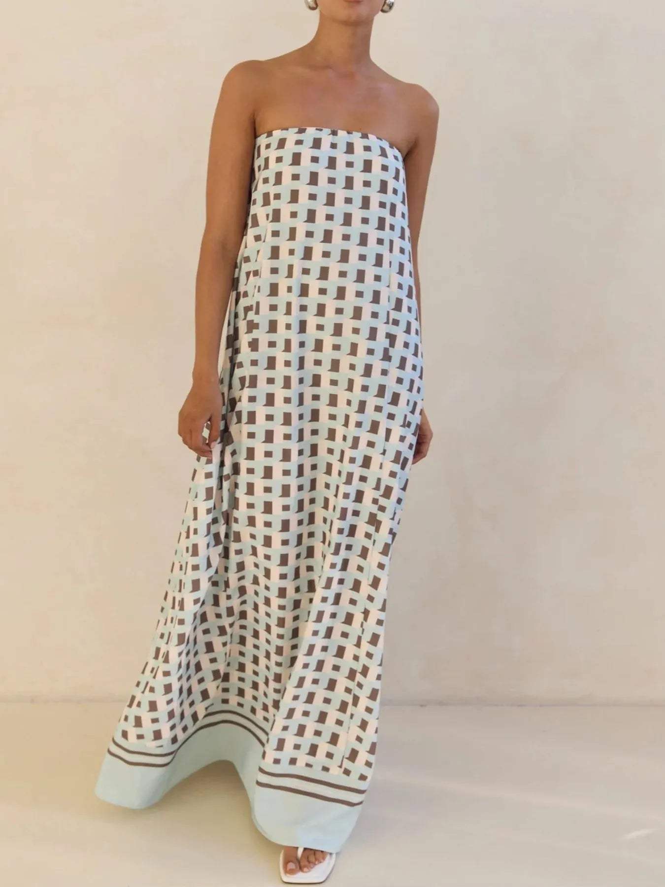Smocked Printed Tube Maxi Dress - Trendsi - Flyclothing LLC