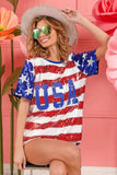 BiBi American Flag Theme USA Lettering Sequin Top - Trendsi - Flyclothing LLC