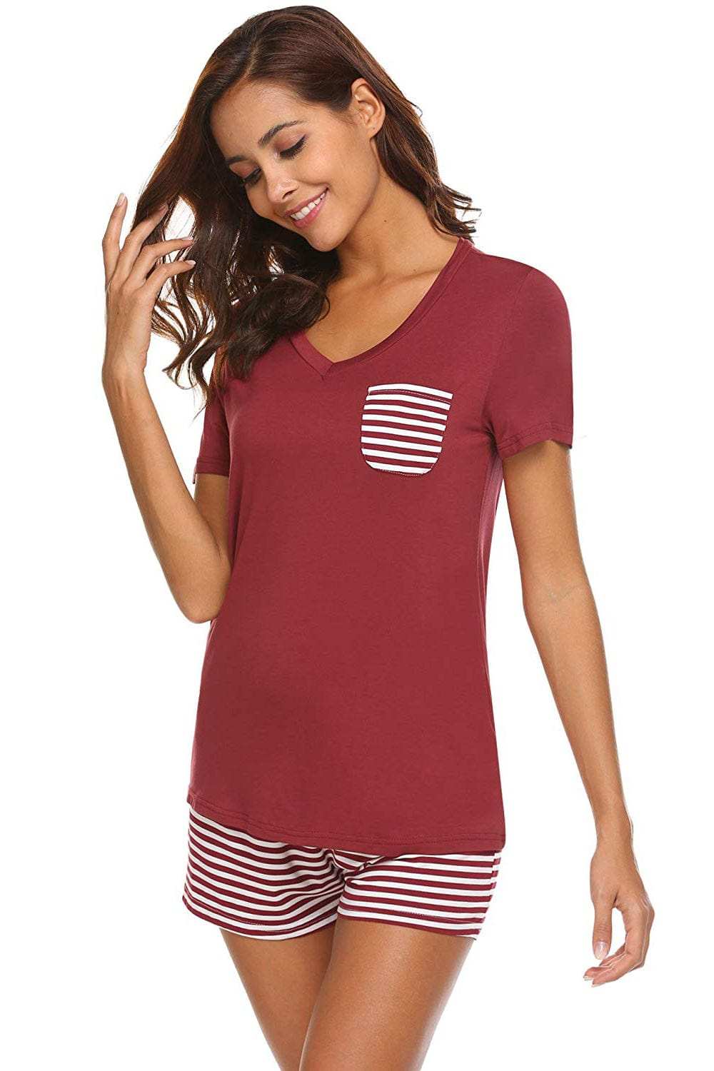 Striped Short Sleeve Top and Shorts Lounge Set - Trendsi - Flyclothing LLC