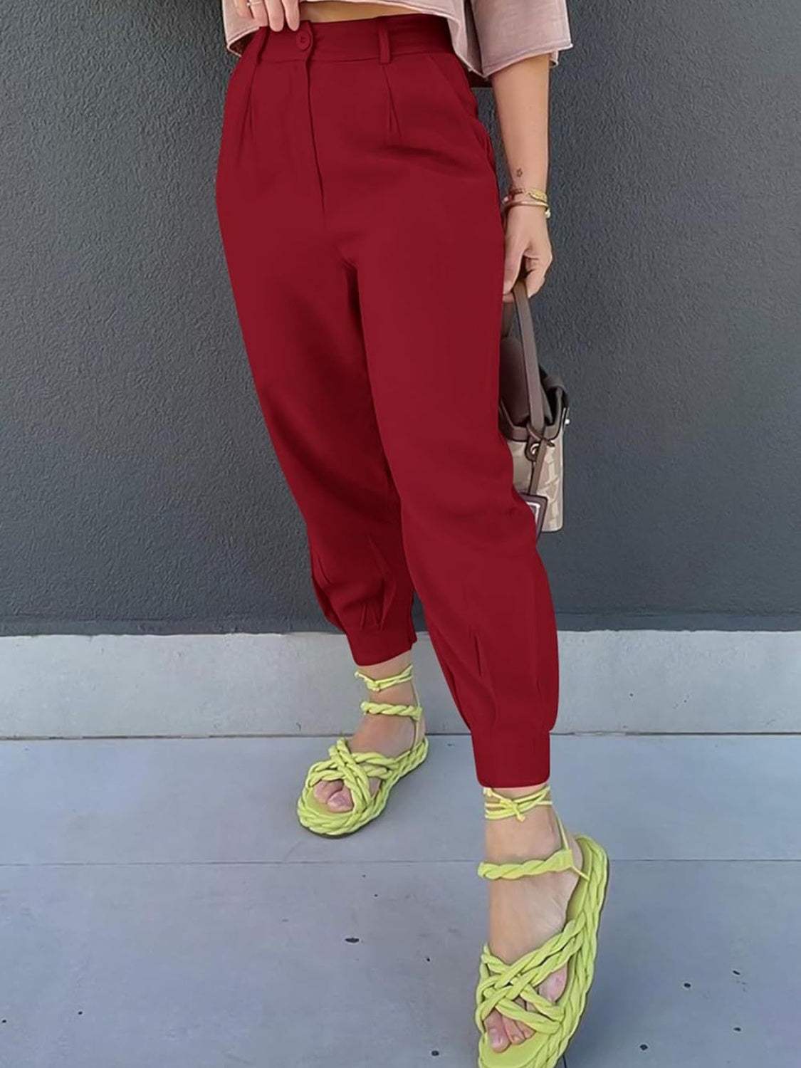 High Waist Cropped Pants - Trendsi - Flyclothing LLC