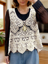 Cutout Scoop Neck Sleeveless Knit Cover Up - Trendsi - Flyclothing LLC