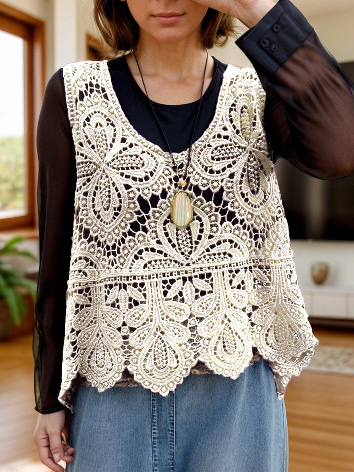 Cutout Scoop Neck Sleeveless Knit Cover Up - Trendsi - Flyclothing LLC