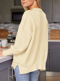 Slit Round Neck Dropped Shoulder Sweater - Trendsi - Flyclothing LLC