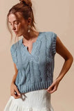 SO ME Notched Neck Cable Knit Sweater Vest - Trendsi