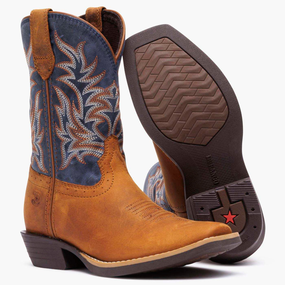 Durango Big Kids Shyloh Western Boot Wrangler Brown / Denim Blue