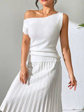 Single Shoulder Short Sleeve Knit Top - Trendsi