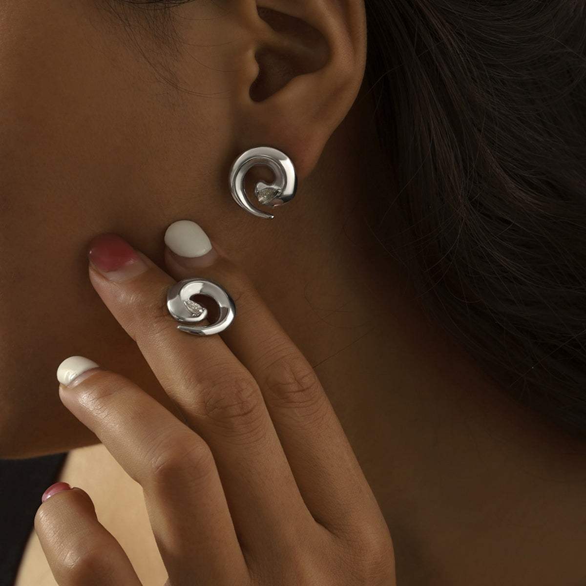 Titanium Steel Zircon Spiral Shape Earrings - Trendsi - Flyclothing LLC