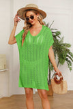 Double Take Openwork Short Sleeve Slit Knit Cover Up - Trendsi - Flyclothing LLC