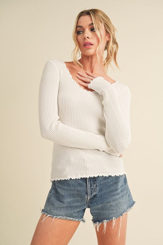 Aemi + Co Lettuce Hem Scoop Neck Long Sleeve Knit Top - Trendsi