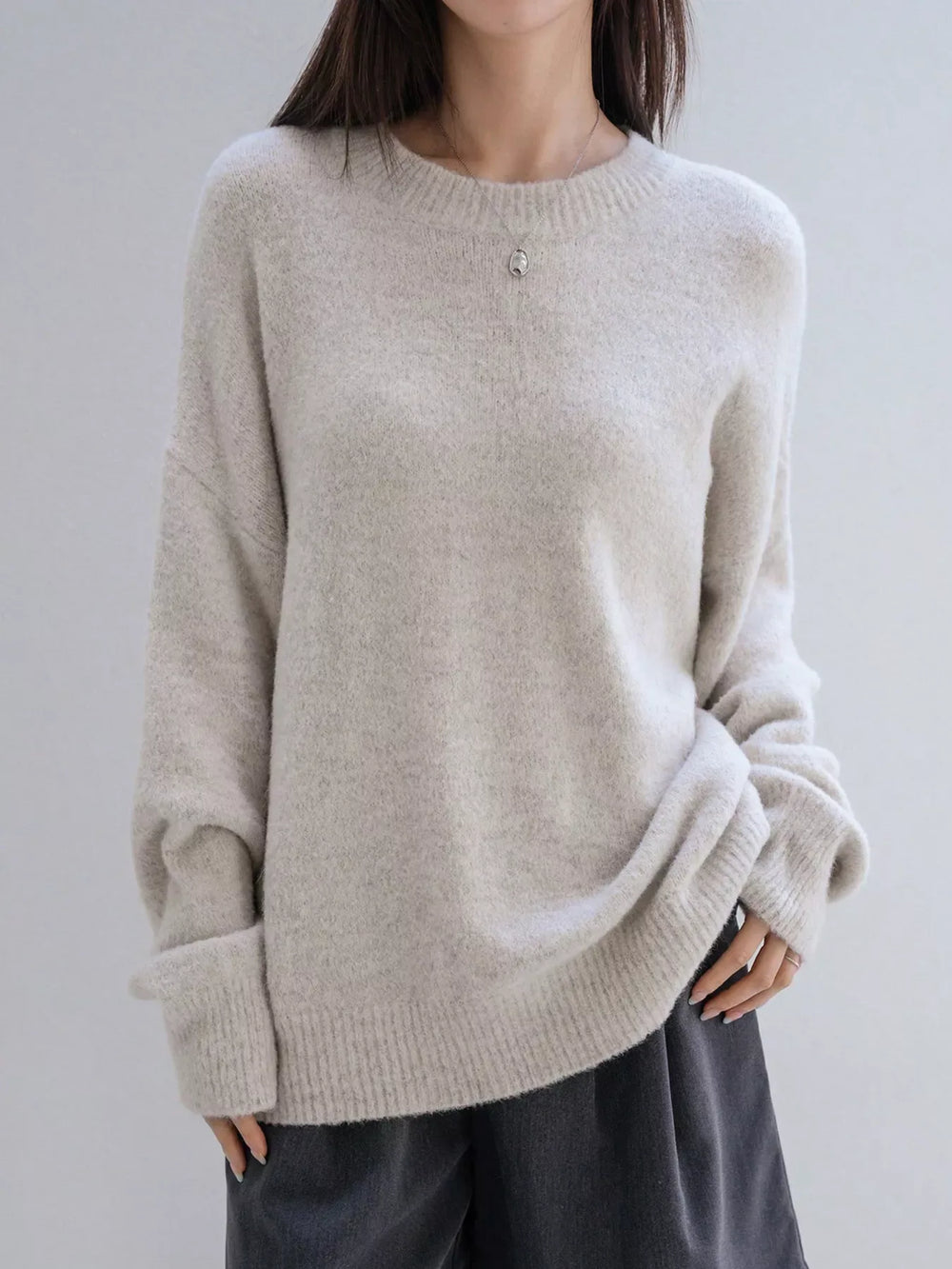 Full Size Cozy Knit Round Neck Oversized Sweater Plus Size - Trendsi - Flyclothing LLC