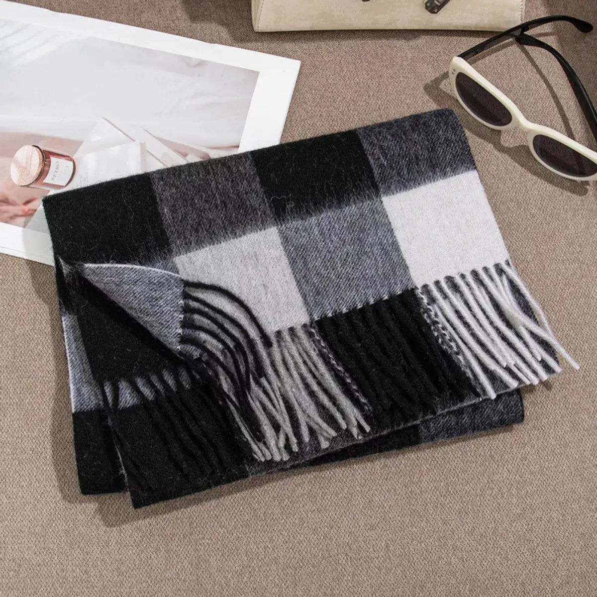 Plaid Fringe Scarf - Trendsi - Flyclothing LLC