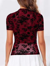 Mock Neck Short Sleeve Top - Trendsi - Flyclothing LLC