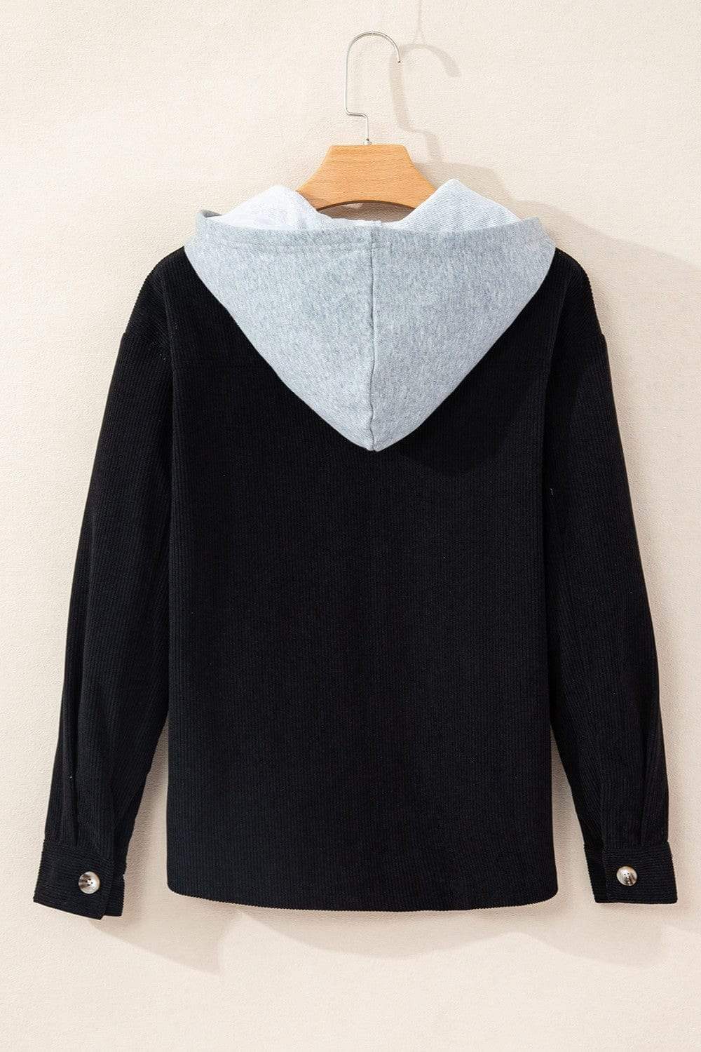 Drawstring Button Up Long Sleeve Hooded Jacket - Trendsi - Flyclothing LLC