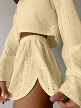 Eyelet Round Neck Top and Shorts Set - Trendsi - Flyclothing LLC