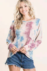BiBi Tie Dye Print Terry Top With Front Patch Pocket - Trendsi - Flyclothing LLC