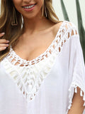 Tassel Cutout Half Sleeve Cover-Up - Trendsi - Flyclothing LLC