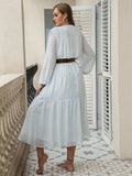 Plus Size Printed Tie Neck Long Sleeve Midi Dress - Trendsi - Flyclothing LLC