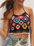 Geometric Halter Neck Swim Top - Trendsi