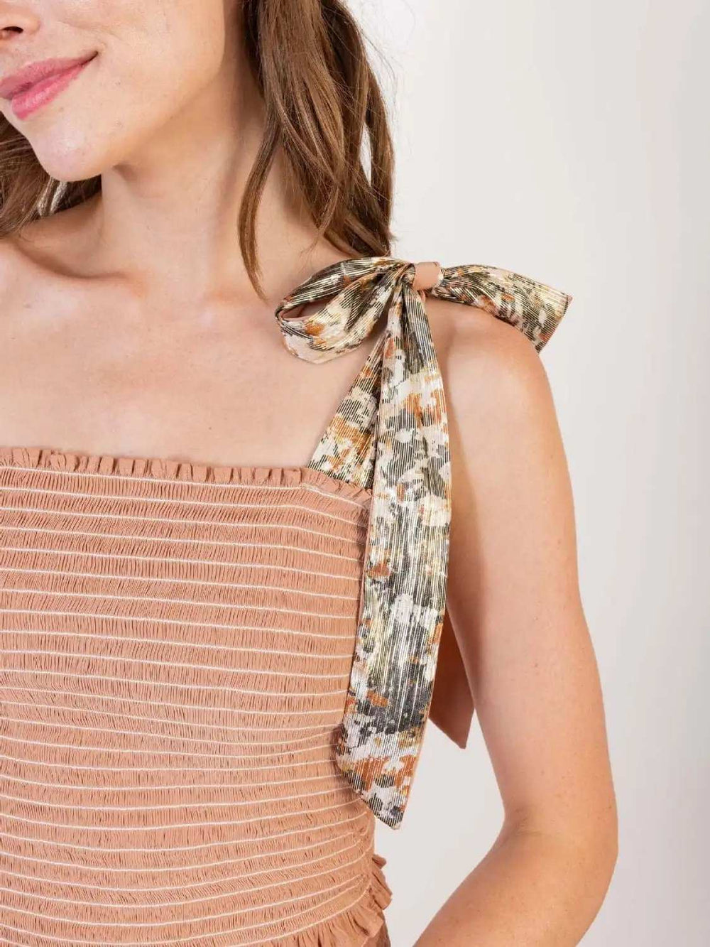 Smocked Tie Shoulder Top and Mini Skirt Set - Trendsi - Flyclothing LLC