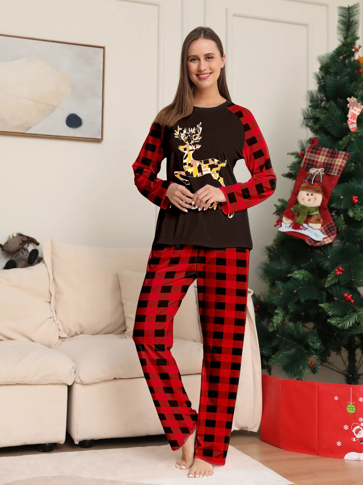 Full Size Family Matching Christmas Pajamas Set with Reindeer Graphic Plus Size - Trendsi - Flyclothing LLC