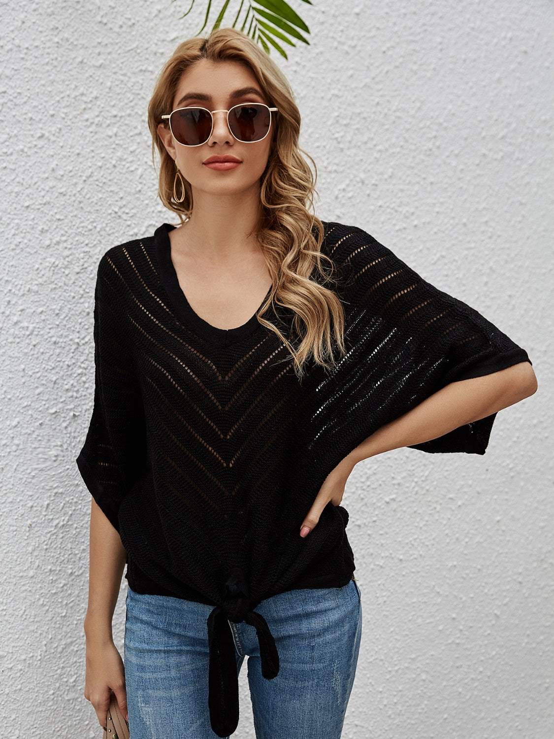Openwork Batwing Sleeve Cover-Up - Trendsi - Flyclothing LLC