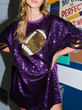 Sequin Football Round Neck Half Sleeve Oversize Top - Trendsi