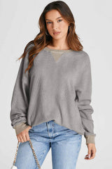 Waffle-Knit Long Sleeve Sweatshirt - Trendsi - Flyclothing LLC