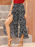 Perfee Slit Polka Dot Wide Leg Pants - Trendsi