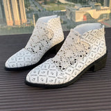 Printed Point Toe Block Heels Boots - Trendsi - Flyclothing LLC