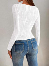 Textured Round Neck Long Sleeve Top - Trendsi - Flyclothing LLC