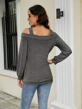 Cold Shoulder Cutout Square Neck Blouse - Trendsi - Flyclothing LLC