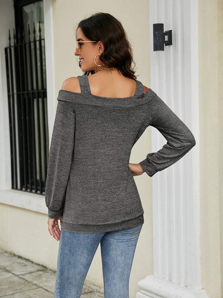 Cold Shoulder Cutout Square Neck Blouse - Trendsi - Flyclothing LLC